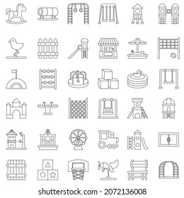 Outline Toys, Playground and rides icon, flat vector collection elements set