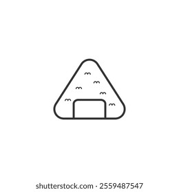 Outline of a traditional Japanese onigiri rice ball icon, showcasing a simplistic and minimal style, set against a solid white background for contrast and emphasis.