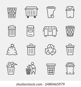 OUTLINE TRASH BIN ICON SET