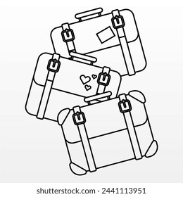 Outline Travel Suitcase Illustration. Outline Image Stok Various Kinds Travel Luggage