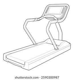 Outline Treadmill running machine. Fitness, cardio, and muscle building machines, equipments set at gym. Workout and training concept. Vector illustration.
