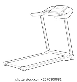 Outline Treadmill running machine. Fitness, cardio, and muscle building machines, equipments set at gym. Workout and training concept. Vector illustration.
