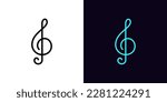 Outline treble clef icon, with editable stroke. Music note glyph, violin key pictogram. Treble clef note, classical music and melody, symphony, musical concert and performance. Vector icon