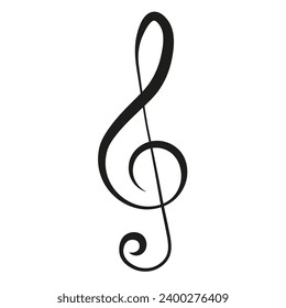 Outline treble clef icon on white background. Editable stroke. Music note glyph, violin key pictogram. Vector graphics.