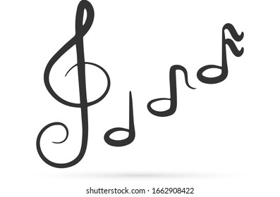 Contorno el trazo de trazo con el icono de nota aislado en blanco. Dibujo musical. Ilustración de material vectorial