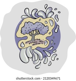 Outline tree in abstract shape. sketch. logo and coloring.