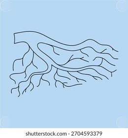 Esquema de las raíces del árbol que se extienden bajo tierra de la planta azul claro