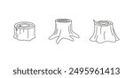 Outline tree stumps. Forest. Line art. Black and white. Contour. Editable stroke. Coloring page.