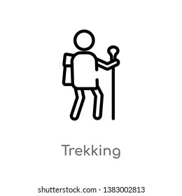 outline trekking vector icon. isolated black simple line element illustration from hobbies concept. editable vector stroke trekking icon on white background