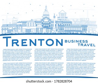 Outline Trenton New Jersey City Skyline with Blue Buildings and Copy Space. Vector Illustration. Trenton is the Capital of the US State of New Jersey. Cityscape with Landmarks.