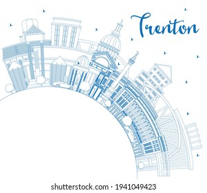 Outline Trenton New Jersey City Skyline with Blue Buildings and Copy Space. Vector Illustration. Trenton is the Capital of the US State of New Jersey. Cityscape with Landmarks.