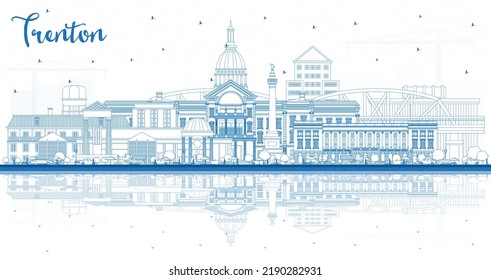 Outline Trenton New Jersey City Skyline with Blue Buildings and Reflections. Vector Illustration. Trenton is the Capital of the US State of New Jersey. Cityscape with Landmarks.