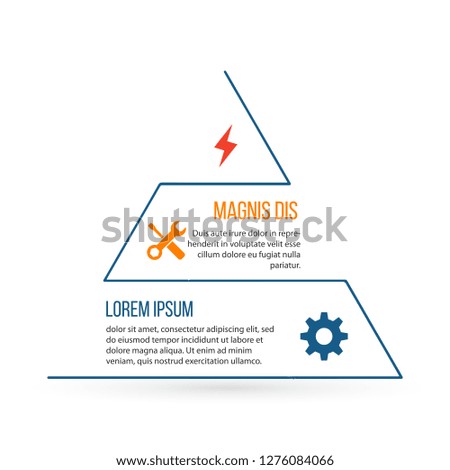 Outline triangle infographic element. Linear flat chart, diagram, scheme, graph with 3 steps, options, parts, processes with extra icons. vector illustration isolated on white background.