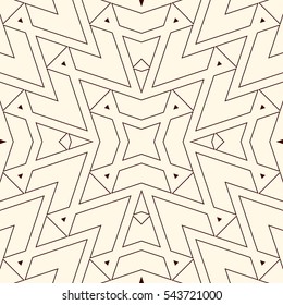 Outline triangles on white background. Repeated figures wallpaper. Ethnic ornamental motif. Seamless pattern with geometric ornament in modern style. Vector art