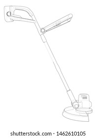 Outline trimmer grass cutter. Vector rendering of 3d. Wire-frame style. The layers of visible and invisible lines are separated