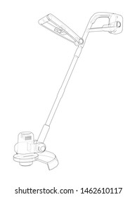 Outline trimmer grass cutter. Vector rendering of 3d. Wire-frame style. The layers of visible and invisible lines are separated