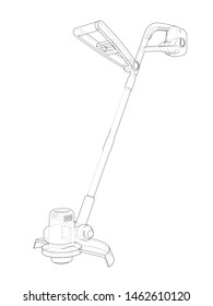 Outline trimmer grass cutter. Vector rendering of 3d. Wire-frame style. The layers of visible and invisible lines are separated