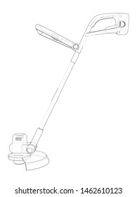 Outline trimmer grass cutter. Vector rendering of 3d. Wire-frame style. The layers of visible and invisible lines are separated