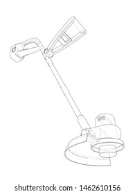 Outline trimmer grass cutter. Vector rendering of 3d. Wire-frame style. The layers of visible and invisible lines are separated