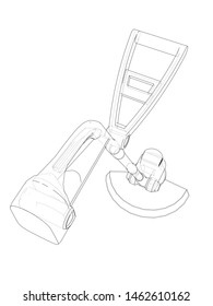 Outline trimmer grass cutter. Vector rendering of 3d. Wire-frame style. The layers of visible and invisible lines are separated