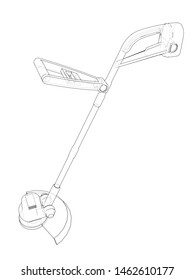 Outline trimmer grass cutter. Vector rendering of 3d. Wire-frame style. The layers of visible and invisible lines are separated