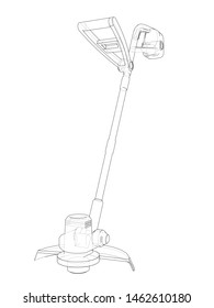 Outline trimmer grass cutter. Vector rendering of 3d. Wire-frame style. The layers of visible and invisible lines are separated