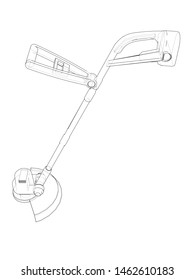 Outline trimmer grass cutter. Vector rendering of 3d. Wire-frame style. The layers of visible and invisible lines are separated