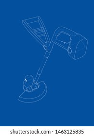 Outline trimmer grass cutter. Vector rendering of 3d. Wire-frame style. The layers of visible and invisible lines are separated