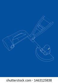 Outline trimmer grass cutter. Vector rendering of 3d. Wire-frame style. The layers of visible and invisible lines are separated