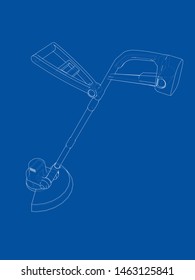 Outline trimmer grass cutter. Vector rendering of 3d. Wire-frame style. The layers of visible and invisible lines are separated