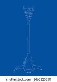 Outline trimmer grass cutter. Vector rendering of 3d. Wire-frame style. The layers of visible and invisible lines are separated