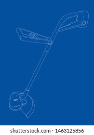 Outline trimmer grass cutter. Vector rendering of 3d. Wire-frame style. The layers of visible and invisible lines are separated