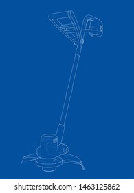 Outline trimmer grass cutter. Vector rendering of 3d. Wire-frame style. The layers of visible and invisible lines are separated