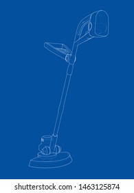 Outline trimmer grass cutter. Vector rendering of 3d. Wire-frame style. The layers of visible and invisible lines are separated