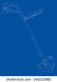 Outline trimmer grass cutter. Vector rendering of 3d. Wire-frame style. The layers of visible and invisible lines are separated
