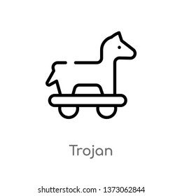 outline trojan vector icon. isolated black simple line element illustration from cyber concept. editable vector stroke trojan icon on white background