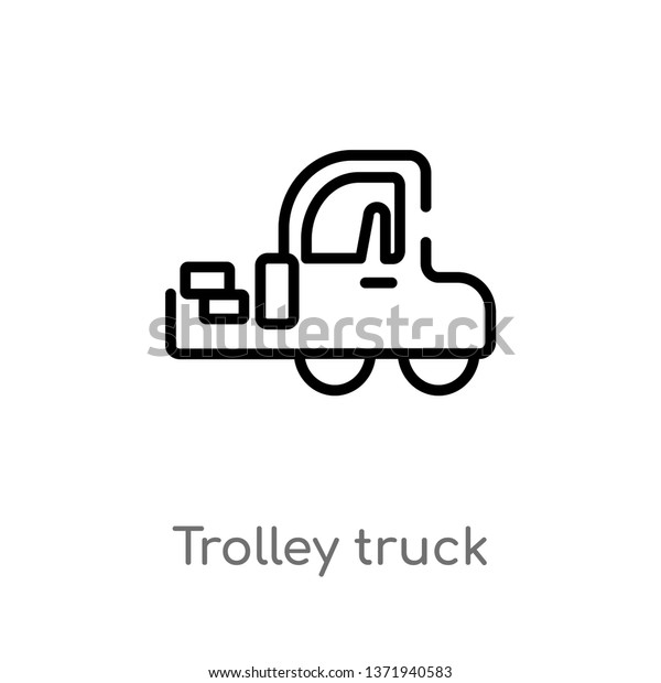 outline trolley\
truck vector icon. isolated black simple line element illustration\
from construction concept. editable vector stroke trolley truck\
icon on white\
background