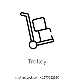 outline trolley vector icon. isolated black simple line element illustration from delivery and logistic concept. editable vector stroke trolley icon on white background