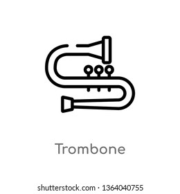 outline trombone vector icon. isolated black simple line element illustration from music concept. editable vector stroke trombone icon on white background