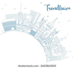 Outline Trondheim Norway City Skyline with Blue Buildings and copy space. Vector Illustration. Trondheim Cityscape with Landmarks. Business Travel and Tourism Concept with Historic Architecture.