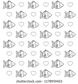 outline tropical fish animal and heart background