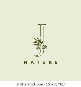 Outline Tropical Nature Letter J Logo icon, vector design concept abstract nature leaf with letter.