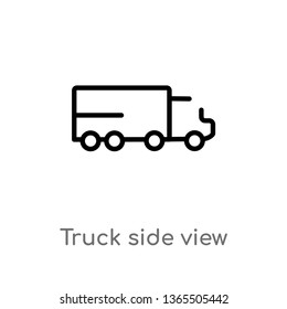 outline truck side view vector icon. isolated black simple line element illustration from mechanicons concept. editable vector stroke truck side view icon on white background
