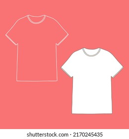 Outline T-Short Template. Vector illustration. Copy space. Linear, vector, realistic, outline illustration.