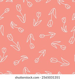 Outline Tulip Vector Seamless Pattern illustration for Print, Wallpaper, Decoration.