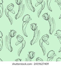 
Outline tulips pattern. Manual graphics.