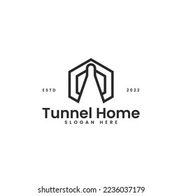 outline tunnel home passenger railway iconic logo design vector illustration with modern, simple and elegant styles isolated on white background. tunnel home construction logo design template