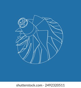 Outline of turbocharger compressor wheel. Vector illustration