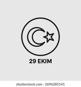 Icono de la bandera turca dentro del círculo geométrico con diseño de Vector mínimo de texto de 29 Ekim