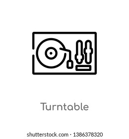 outline turntable vector icon. isolated black simple line element illustration from discotheque concept. editable vector stroke turntable icon on white background